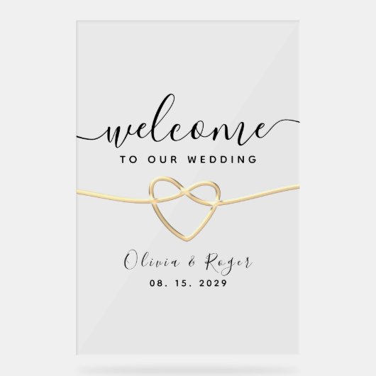 Romantische moderne bruiloft welkom acryl bord (Voorkant)