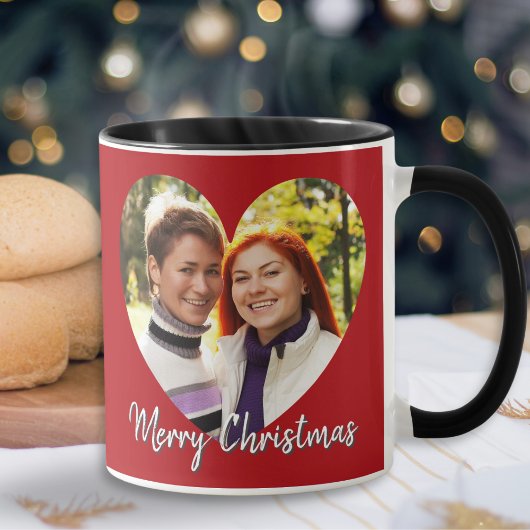 Romantische moderne cute hart kerst foto mok
