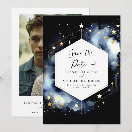 Romantische moderne hemelse bruiloft save the date (Voorkant / Achterkant)