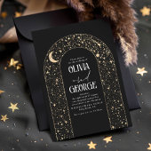 Romantische moderne hemelse bruiloft zwart goud folie uitnodiging