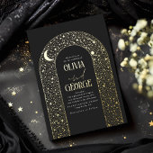 Romantische moderne hemelse bruiloft zwart goud folie uitnodiging