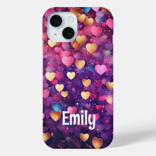 Romantische Moderne Liefde Harten Gepersonaliseerd iPhone 15 Case