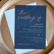 Romantische moderne marine blauw en gouden bruilof