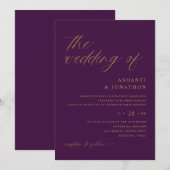 Romantische moderne pruim Paarse en gouden bruilof Kaart (Voorkant / Achterkant)
