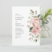 Romantische moderne roze rozen bruiloft kaart (Staand voorkant)