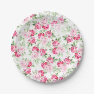 Romantische moderne roze witte trendy rozen floraa papieren bordje