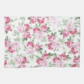 Romantische moderne roze witte trendy rozen floraa theedoek (Horizontaal)