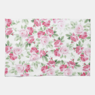 Romantische moderne roze witte trendy rozen floraa theedoek