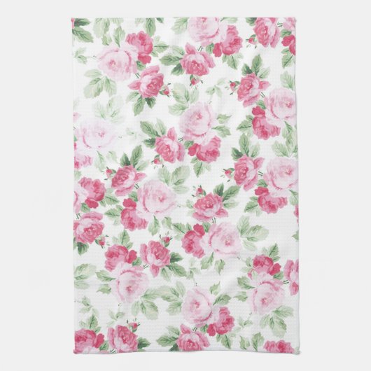 Romantische moderne roze witte trendy rozen floraa theedoek (Verticaal)