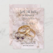 Romantische moderne trouwringen redden de datum aankondigingskaart (Voorkant / Achterkant)