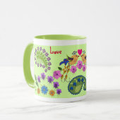 Romantische mok met liefdesvogels en aangepaste te (Voorkant links)