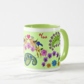 Romantische mok met liefdesvogels en aangepaste te (Voorkant rechts)