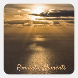 Romantische momenten foto van de zonneoceaan met t vierkante sticker
