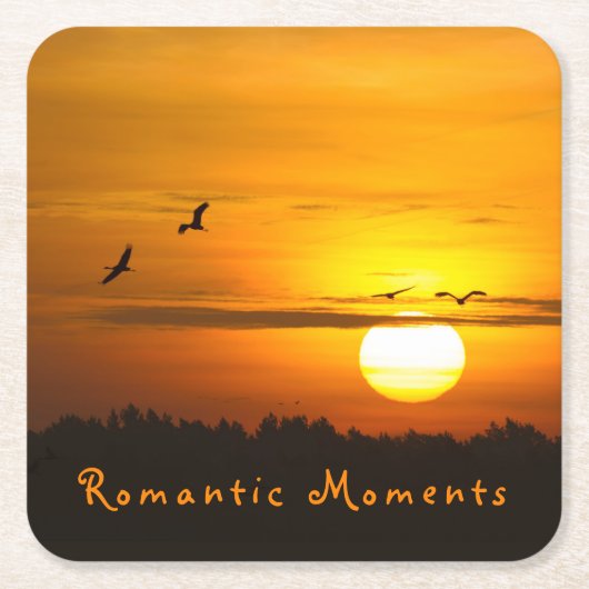 Romantische momenten Kranen op zonsopgang foto met Kartonnen Onderzetters (Voorkant)