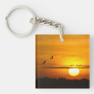 Romantische momenten Kranen op zonsopgang foto met Sleutelhanger