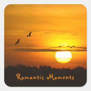 Romantische momenten Kranen op zonsopgang foto met Vierkante Sticker