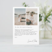 Romantische momenten moderne 3 foto bruiloft bedan bedankkaart (Staand voorkant)