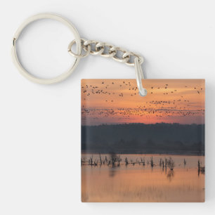 Romantische momenten vogels op zonsopgang foto met sleutelhanger