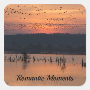 Romantische momenten vogels op zonsopgang foto met vierkante sticker