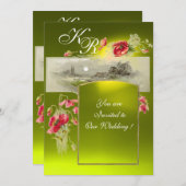 ROMANTISCHE MONOGRAAM / KLOPPEN, rood, groen, geel Kaart (Voorkant / Achterkant)