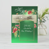 ROMANTISCHE MONOGRAAM / KLOPPEN, rood, jade groen Kaart (Staand voorkant)