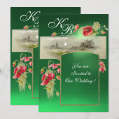 ROMANTISCHE MONOGRAAM / KLOPPEN, rood, jade groen Kaart (Voorkant / Achterkant)