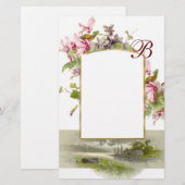 ROMANTISCHE MONOGRAM / CYCLAMEN,roze groen wit Briefpapier (Voorkant / Achterkant)