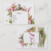 ROMANTISCHE MONOGRAM, Cyclamens roze groen goud Visitekaartje (Voorkant / Achterkant)