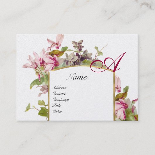 ROMANTISCHE MONOGRAM, Cyclamens roze groen goud Visitekaartje (Voorkant)