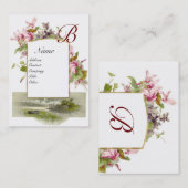 ROMANTISCHE MONOGRAM, Cyclamens roze groen wit Visitekaartje (Voorkant / Achterkant)