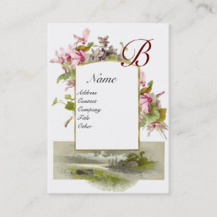 ROMANTISCHE MONOGRAM, Cyclamens roze groen wit Visitekaartje