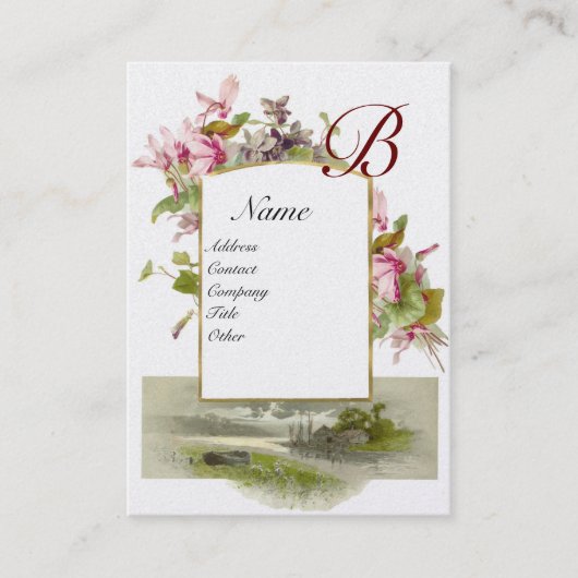 ROMANTISCHE MONOGRAM, Cyclamens roze witte parel Visitekaartje (Voorkant)
