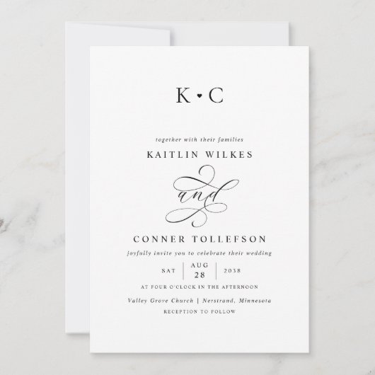 Romantische Monogram Kalligrafie Bruiloft Kaart (Voorkant)