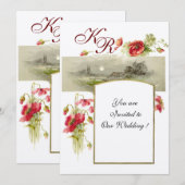 ROMANTISCHE MONOGRAM / KLOEKKEN,rood,groen,crème v Kaart (Voorkant / Achterkant)