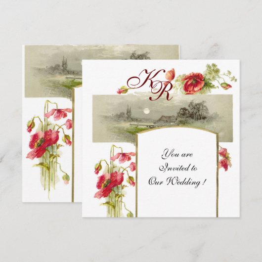 ROMANTISCHE MONOGRAM / KLOPPEN,rood,groen,wit Kaart (Voorkant / Achterkant)