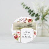 ROMANTISCHE MONOGRAM / POPPIES,rood,groen,champagn Kaart (Staand voorkant)