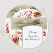 ROMANTISCHE MONOGRAM / POPPIES,rood,groen,champagn Kaart (Voorkant / Achterkant)