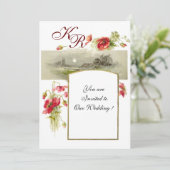ROMANTISCHE MONOGRAM / POPPIES,rood,groen,wit Kaart (Staand voorkant)