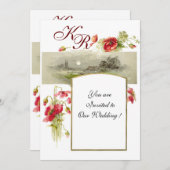 ROMANTISCHE MONOGRAM / POPPIES,rood,groen,wit Kaart (Voorkant / Achterkant)