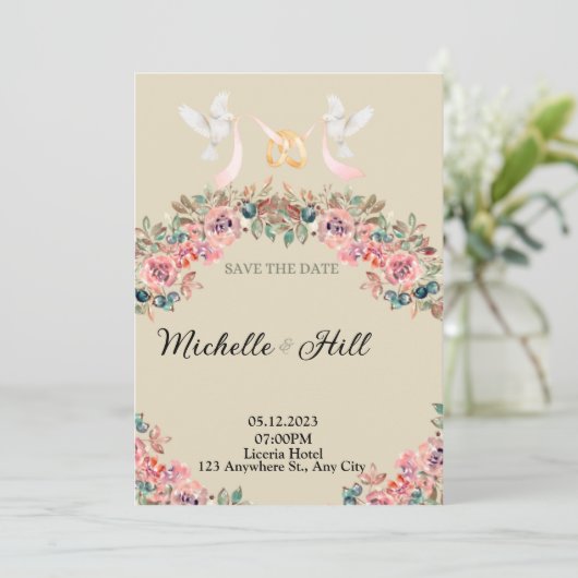 Romantische Monogram Trouw initials Kaart (Staand voorkant)