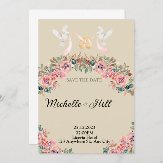 Romantische Monogram Trouw initials Kaart (Voorkant / Achterkant)