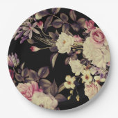 Romantische Moody Floral Bruiloft Zwart Papieren Bordje (Voorkant)