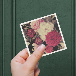 Romantische Moody Floral Bruiloft Zwart Servet