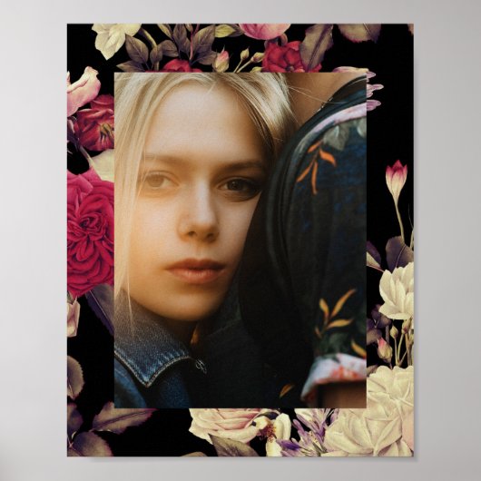 Romantische Moody Floral Foto Zwart Poster (Voorkant)