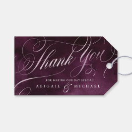 Romantische moody plum calligraphy bruiloft bedank cadeaulabel