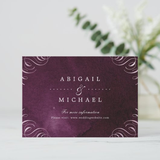 Romantische Moody pruim kalligrafie bruiloft invoe Informatiekaartje (Staand voorkant)