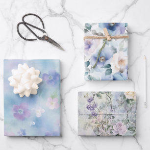 Romantische mooie lavendel witte bloemen inpakpapier vel