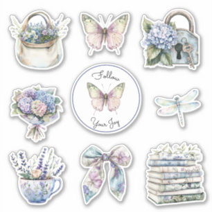 Romantische mooie lavendelbloemen vlinder vreugde sticker