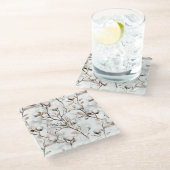 Romantische mooie witte bloeiende boom kerst glazen onderzetter (Schuin)