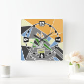 Romantische mozaïektextuurelementen vitrage bloeme vierkante klok (Huis)